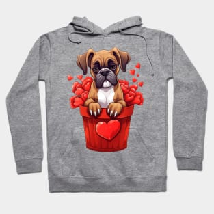 Cartoon Boxer Dog in Hearts Basket Hoodie